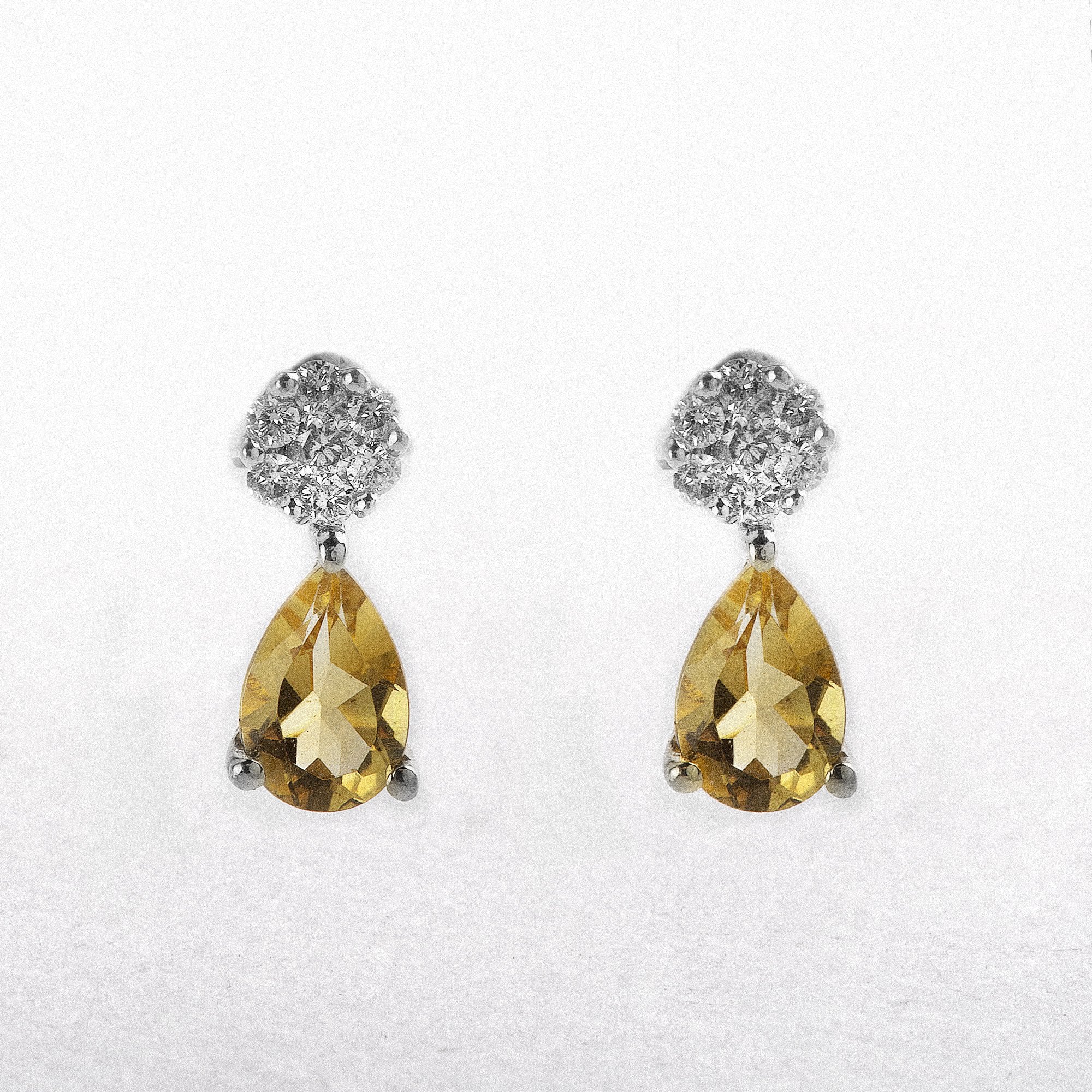 14ct WHite Gold Citrine & Natural Diamond Studs