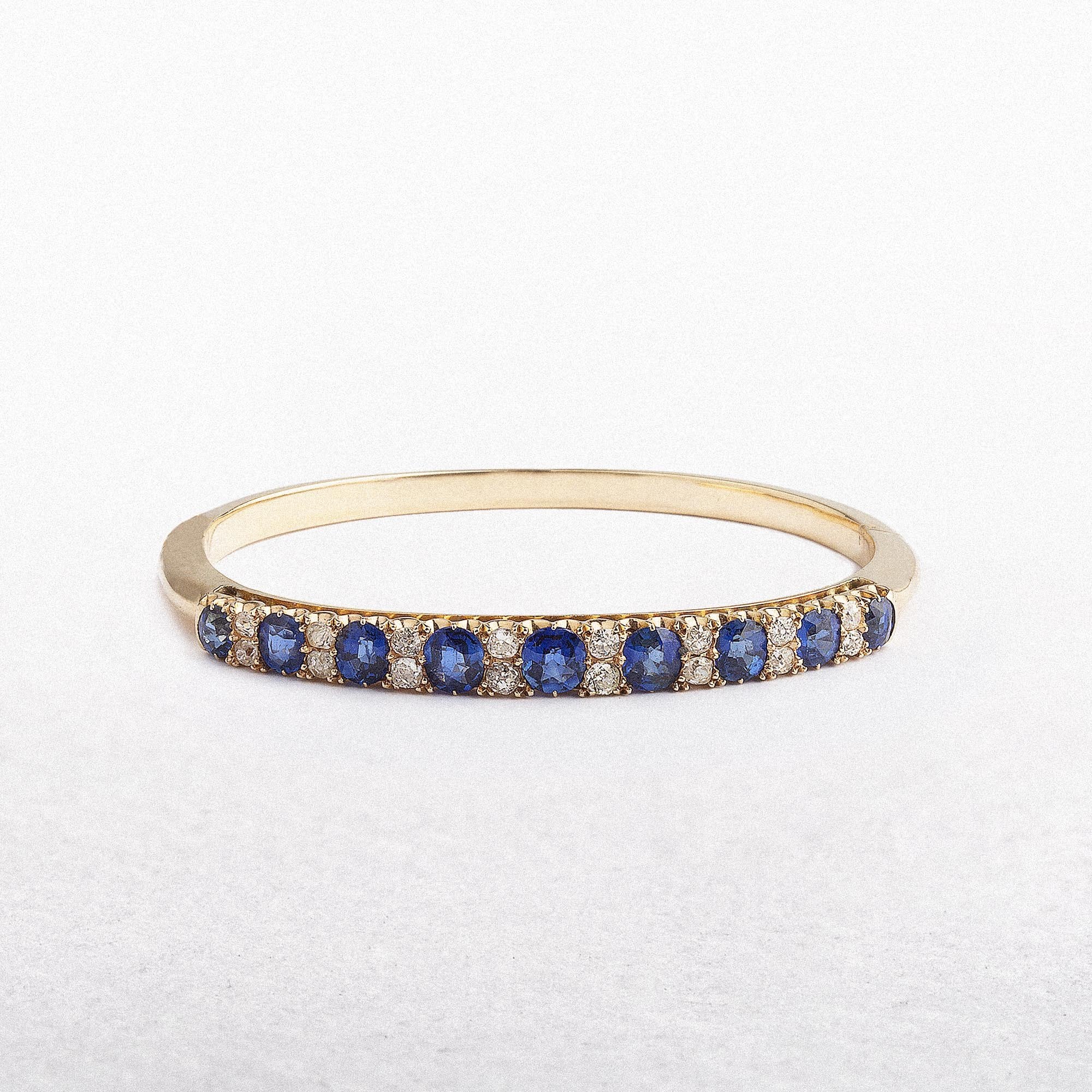 15ct Rose Gold Natural Sapphire and Diamond Antique Bangle