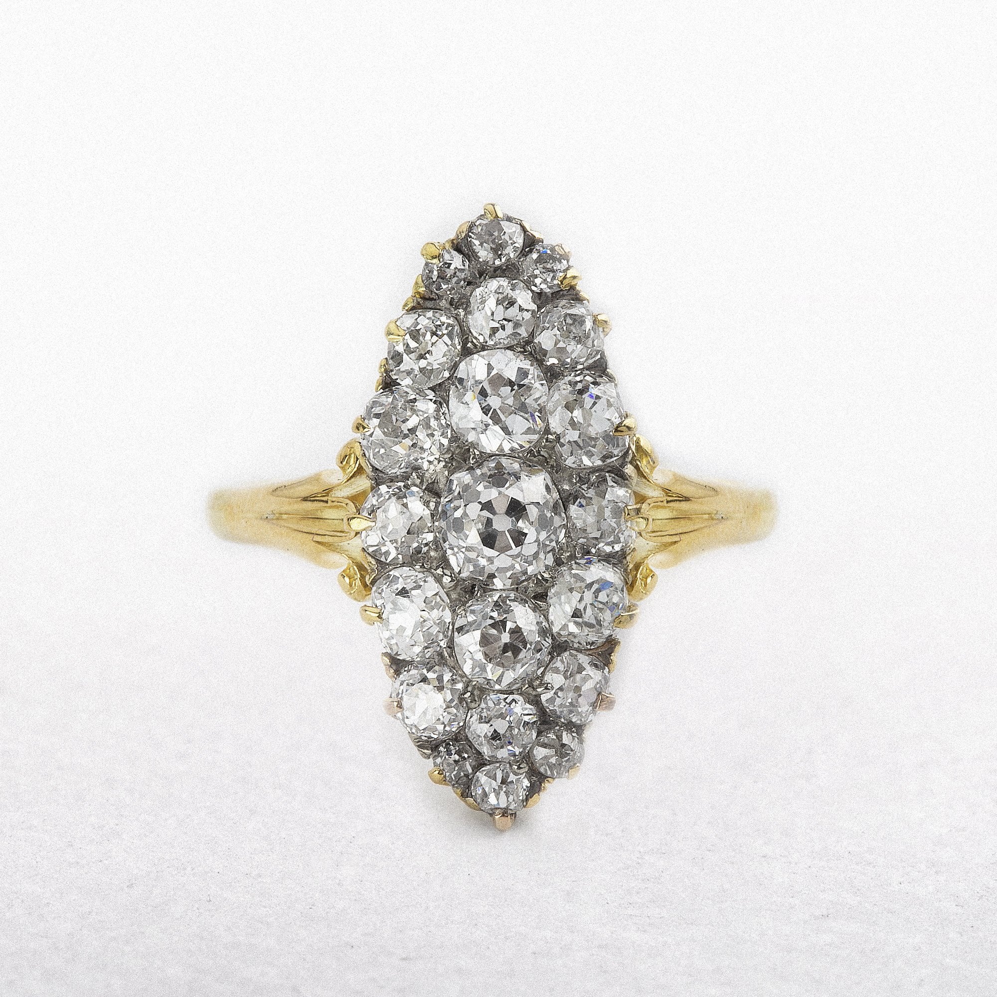18ct Antique Navette Old Cut Diamond Ring