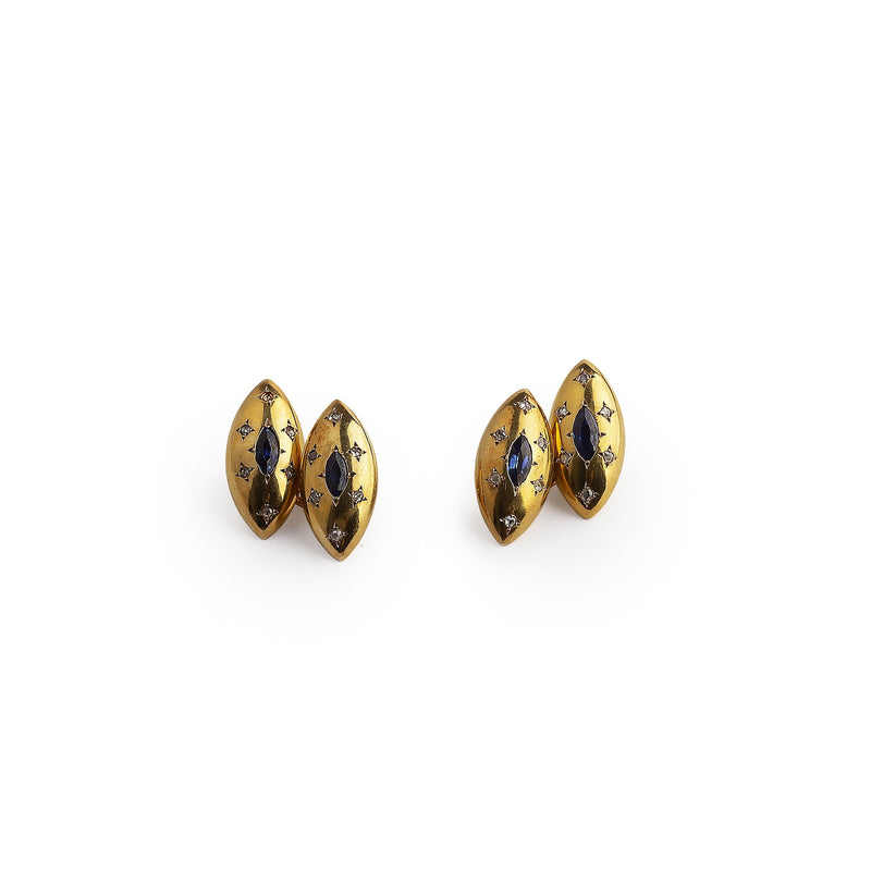 18ct french sapphire and diamond marquise shape cufflinks 8grams