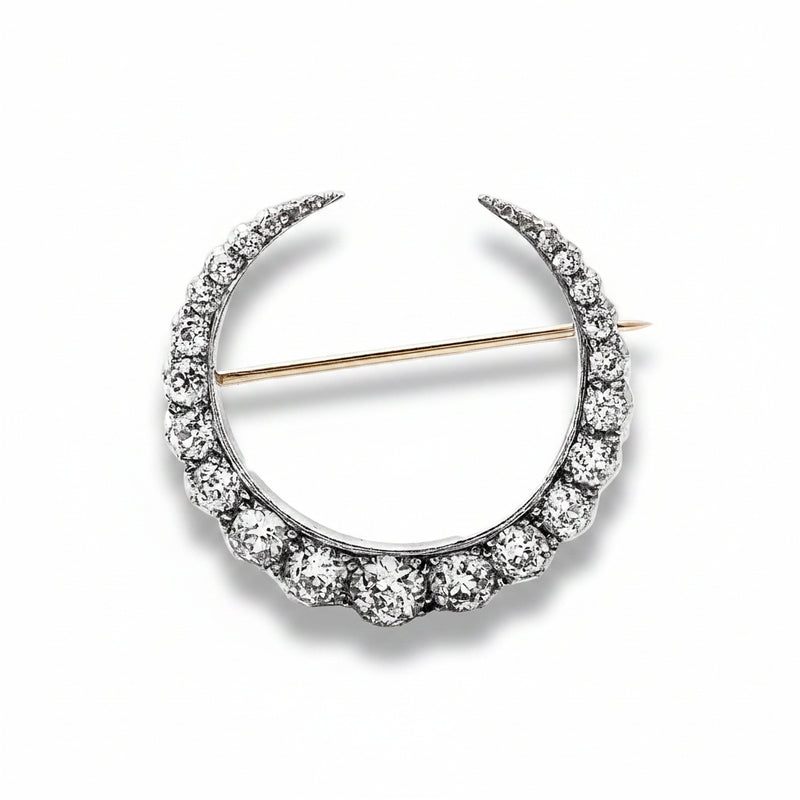 18ct Gold & Silver 5.00ct Natural Diamond Crescent Moon Shape Brooch