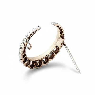 18ct Gold & Silver 5.00ct Natural Diamond Crescent Moon Shape Brooch