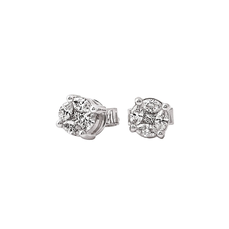 18ct Invisible Set Diamond Solitaire Earrings, Total Look of 1.00ct