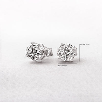 18ct Invisible Set Diamond Solitaire Earrings, Total Look of 1.00ct