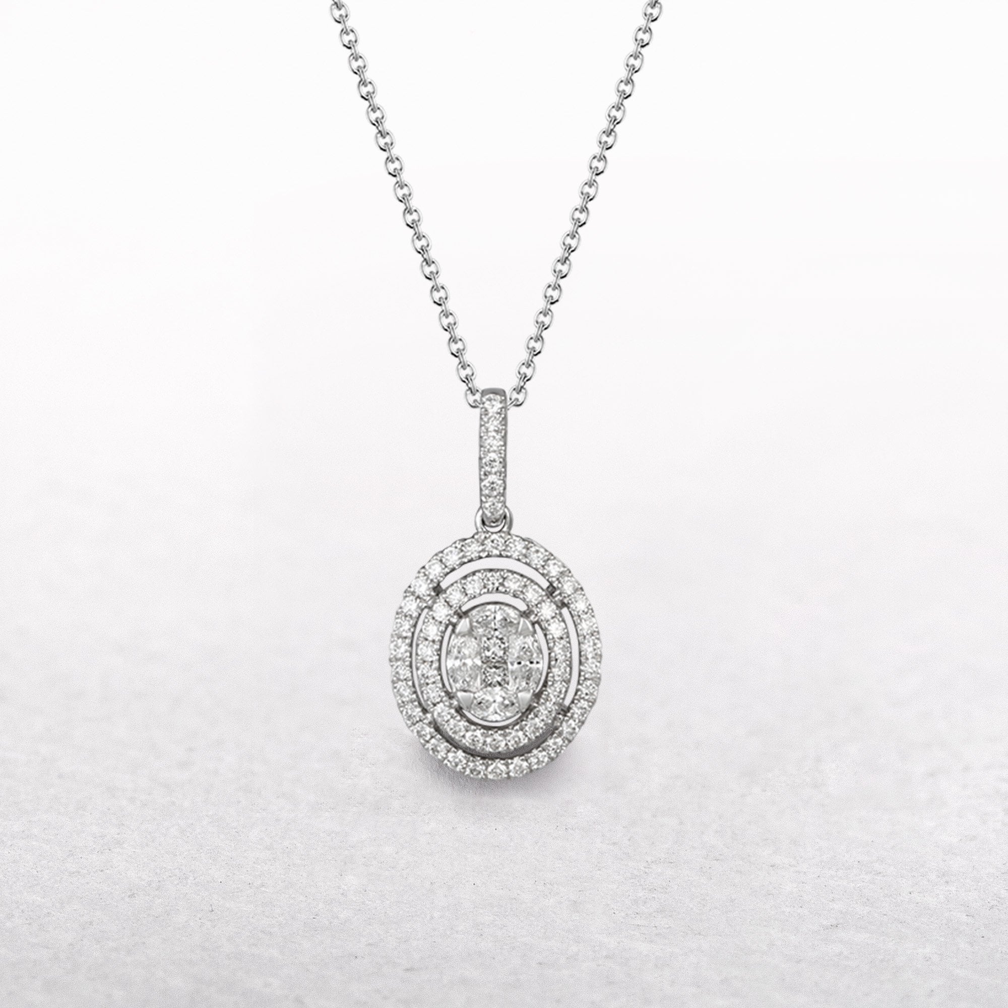 18ct Oval Natural Diamond Double Halo Pendant 0.50ct