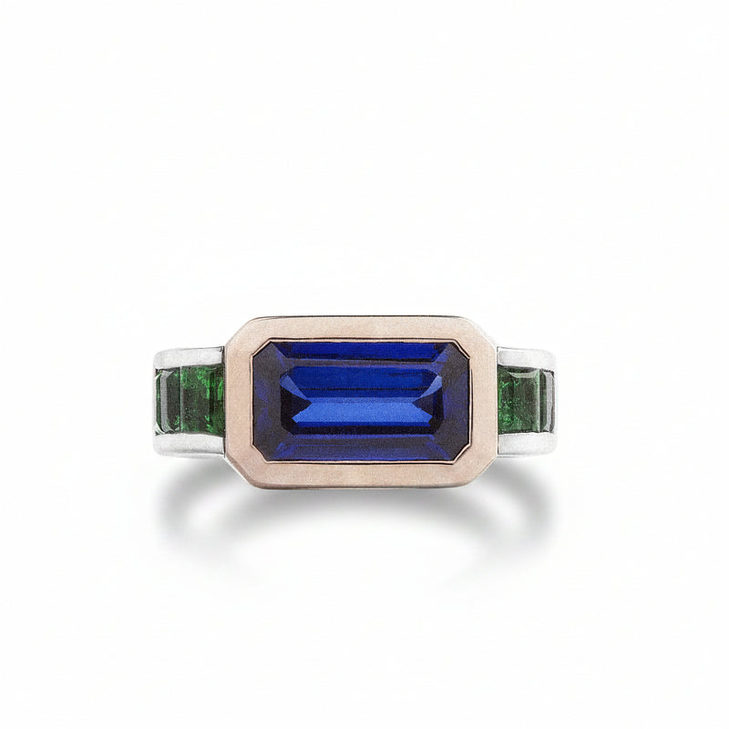 18ct Rose & White Gold Sapphire & Emerald Ring