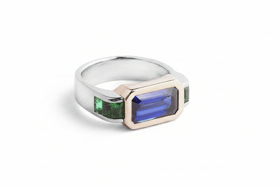18ct Rose & White Gold Sapphire & Emerald Ring