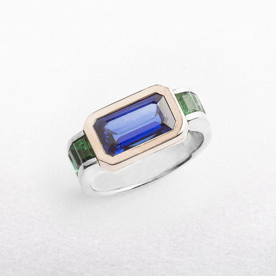 18ct Rose & White Gold Sapphire & Emerald Ring