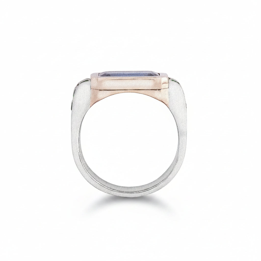 18ct Rose & White Gold Sapphire & Emerald Ring