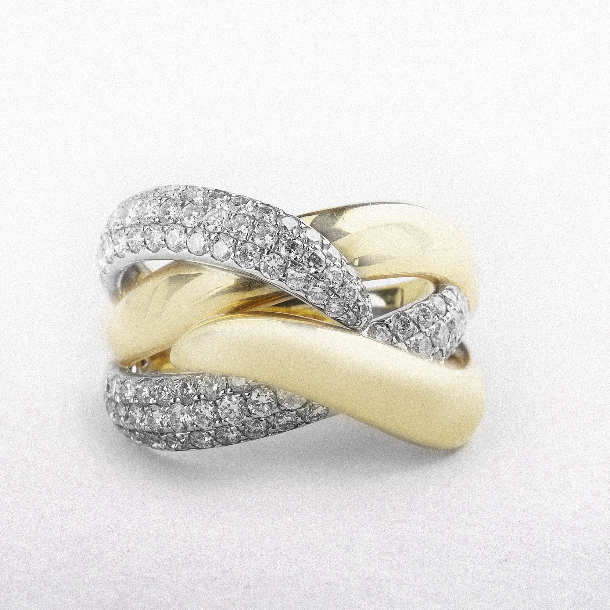 18ct White and Yellow Gold Natural Diamond Cross Over Dress Ring