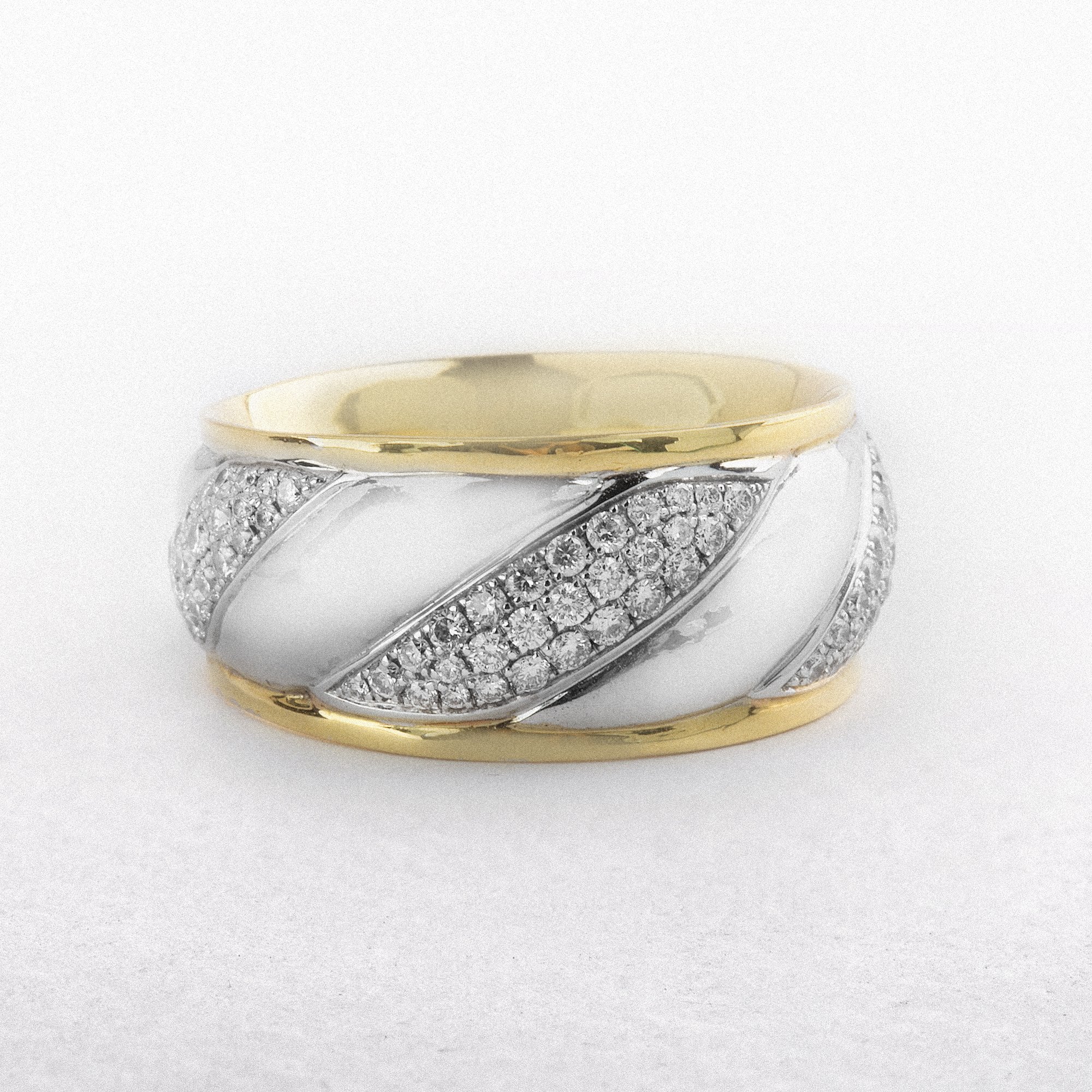 18ct White and Yellow Gold Natural Diamond Twist Band Dress Ring