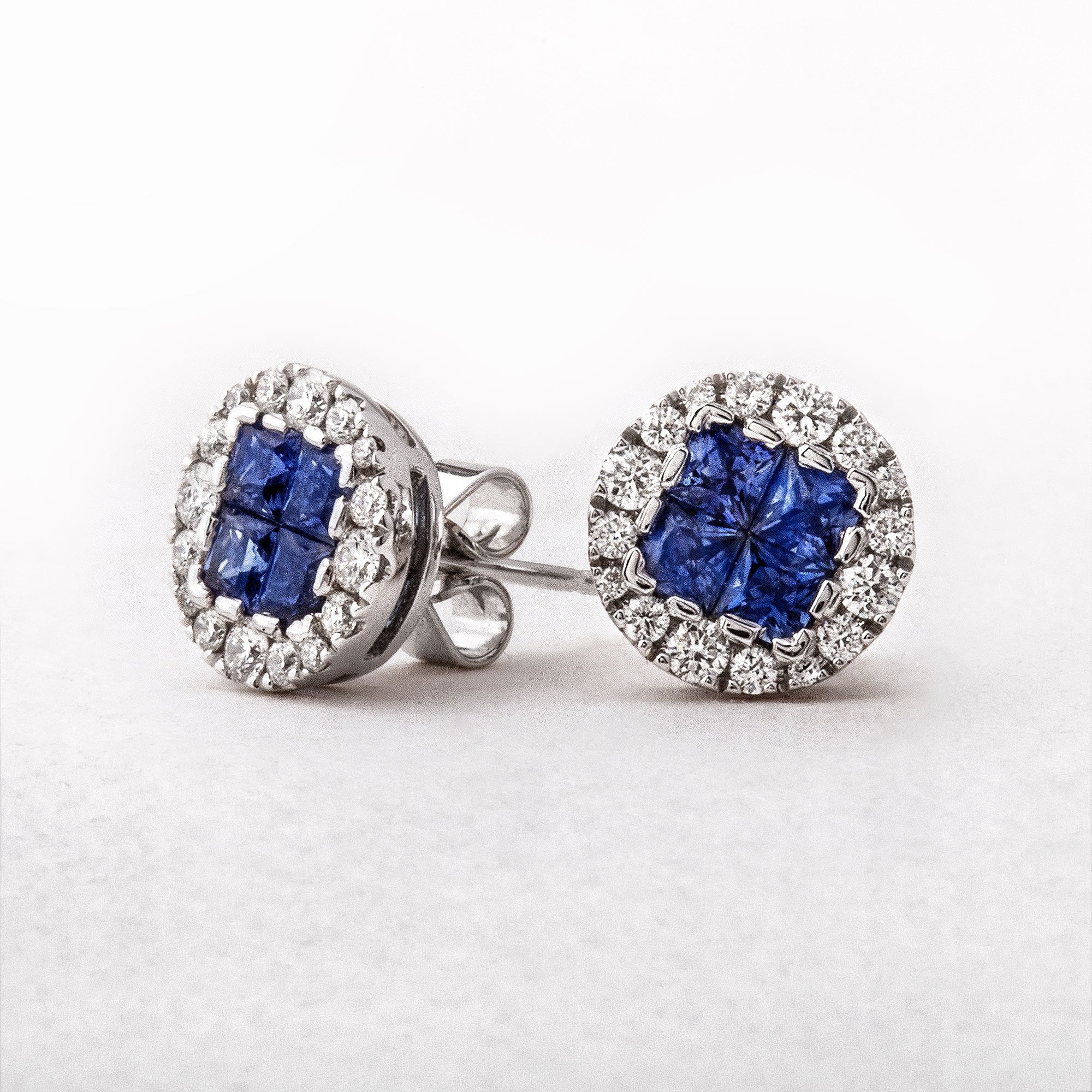 18ct White Gold 1.26ct Sapphire & 0.46ct Diamond Stud Earrings
