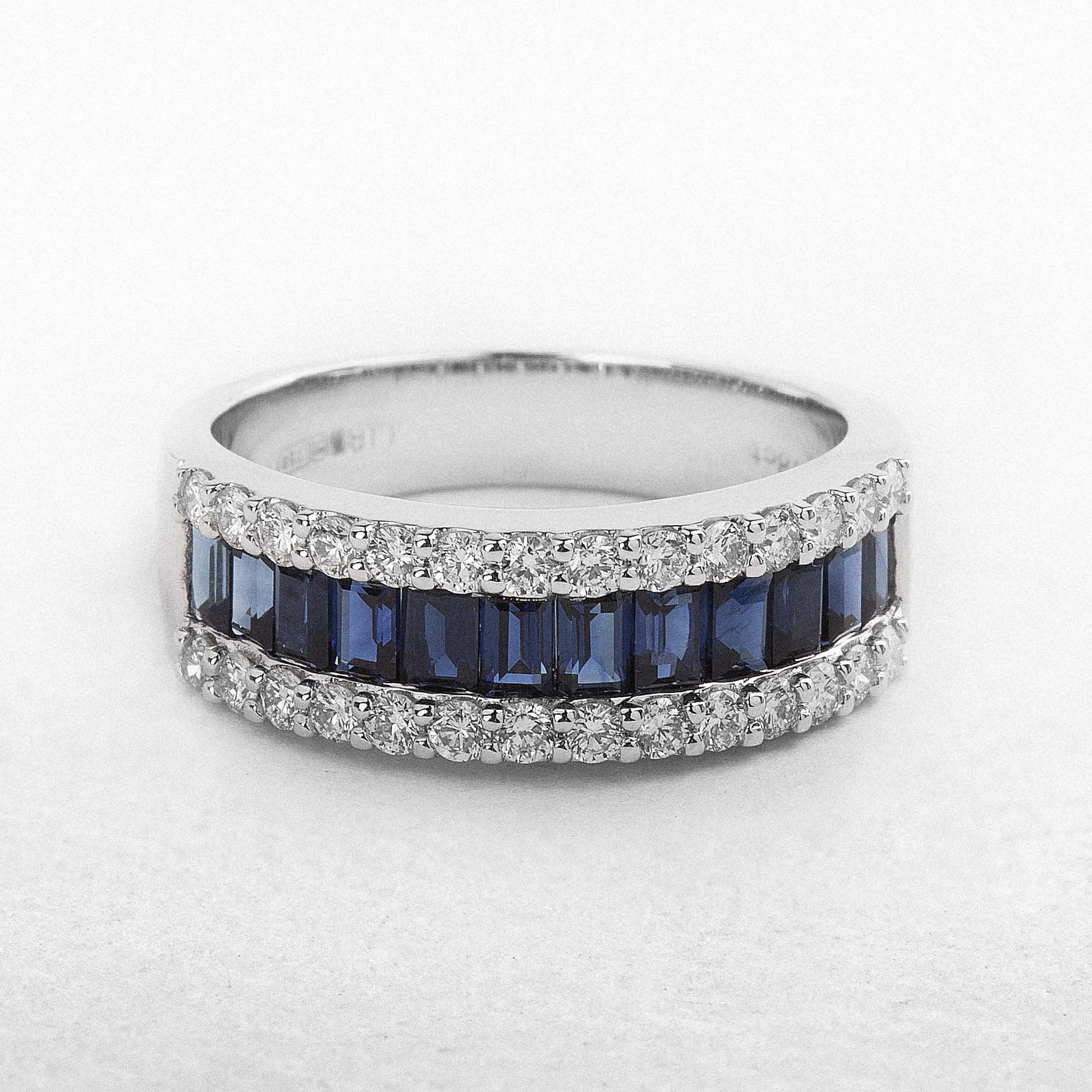 18ct White Gold 3 Row Sapphire and Natural Diamond Ring
