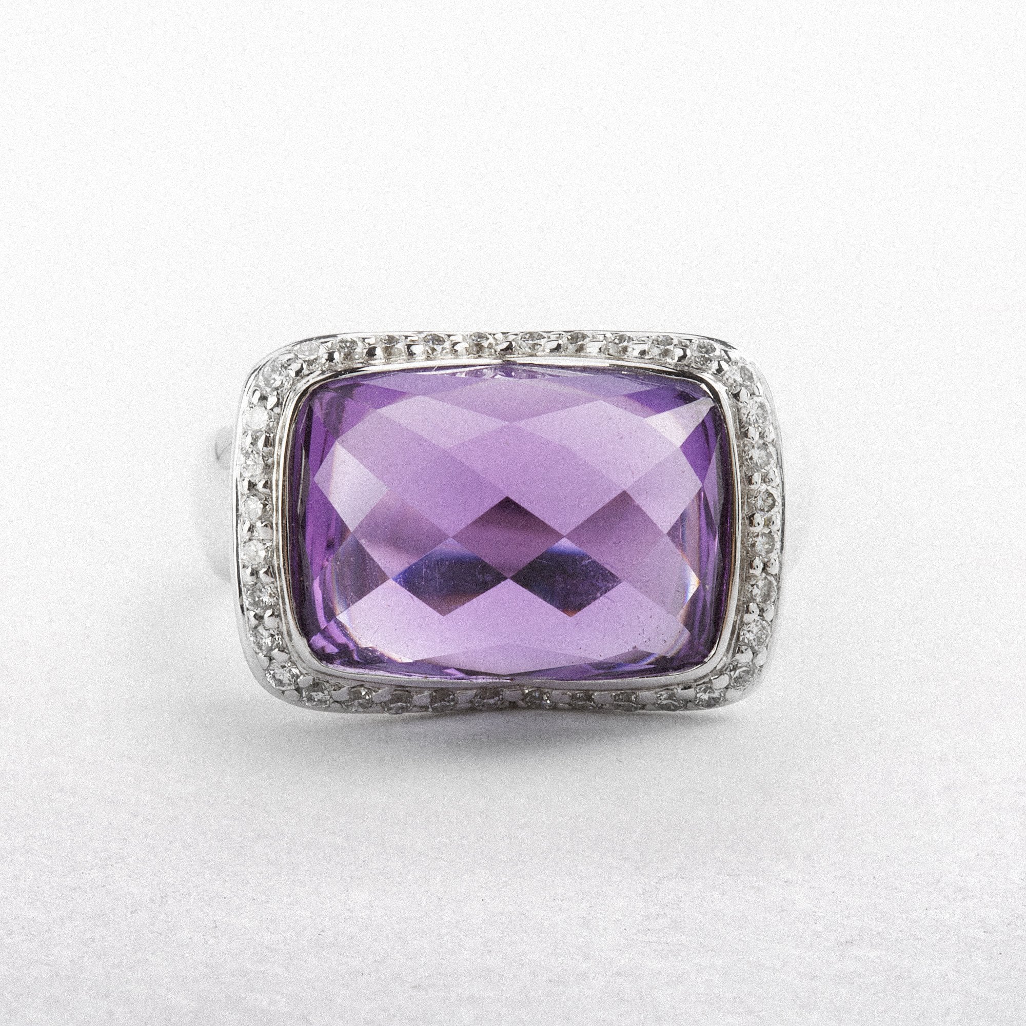 18ct White Gold Amythyst Dress Ring with Natural Diamonds