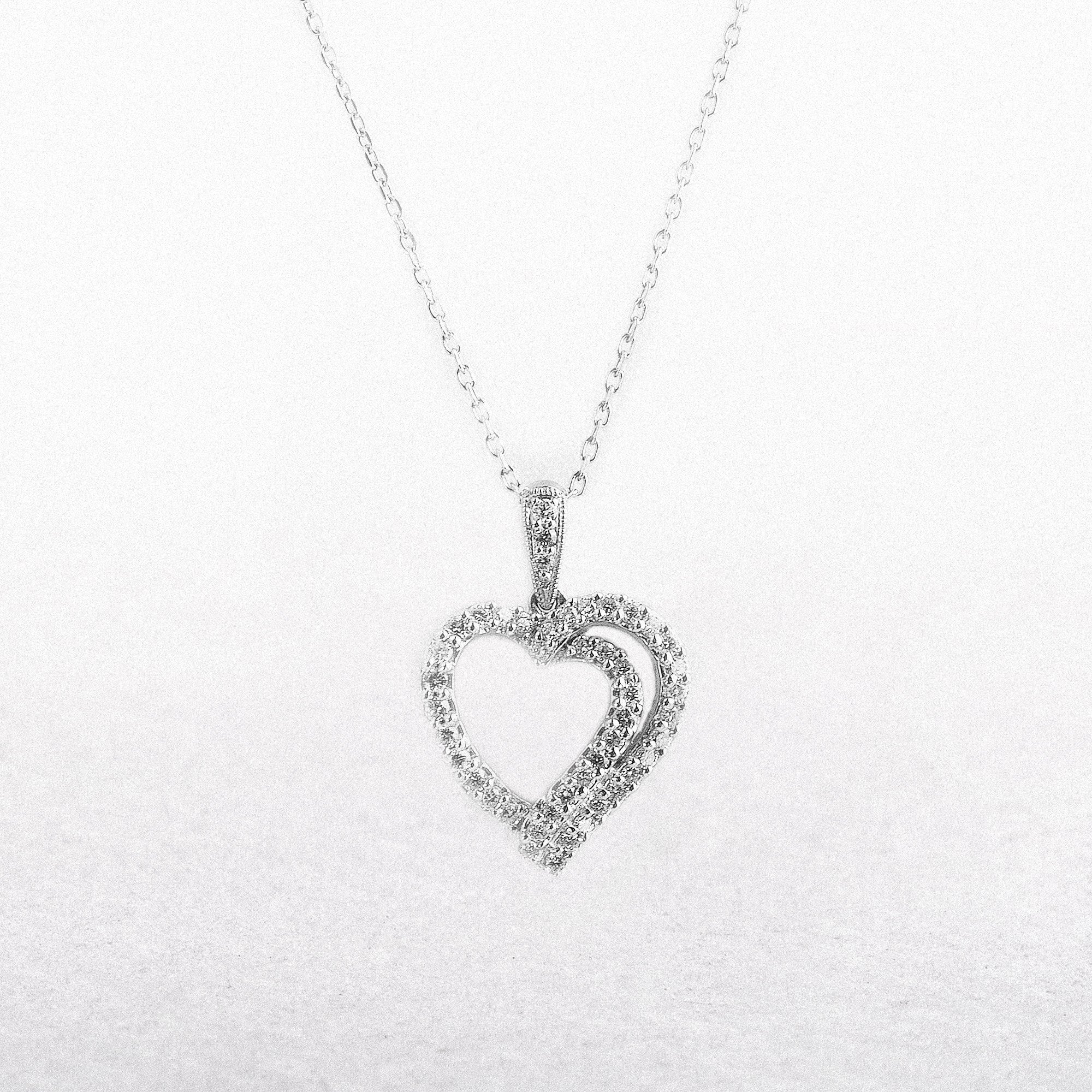 18ct White Gold and Diamond Open Double Heart Pendant