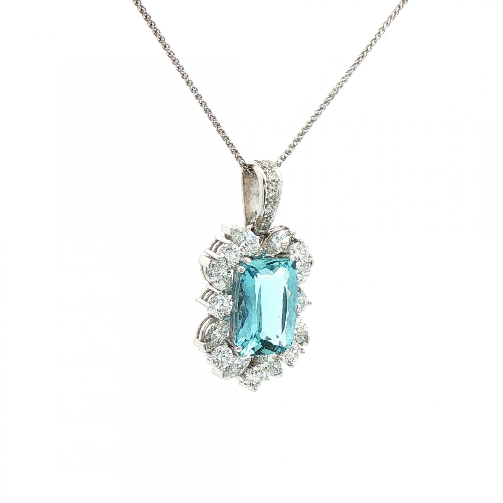 18ct White Gold Aquamarine & Natural Diamond Cluster Pendant