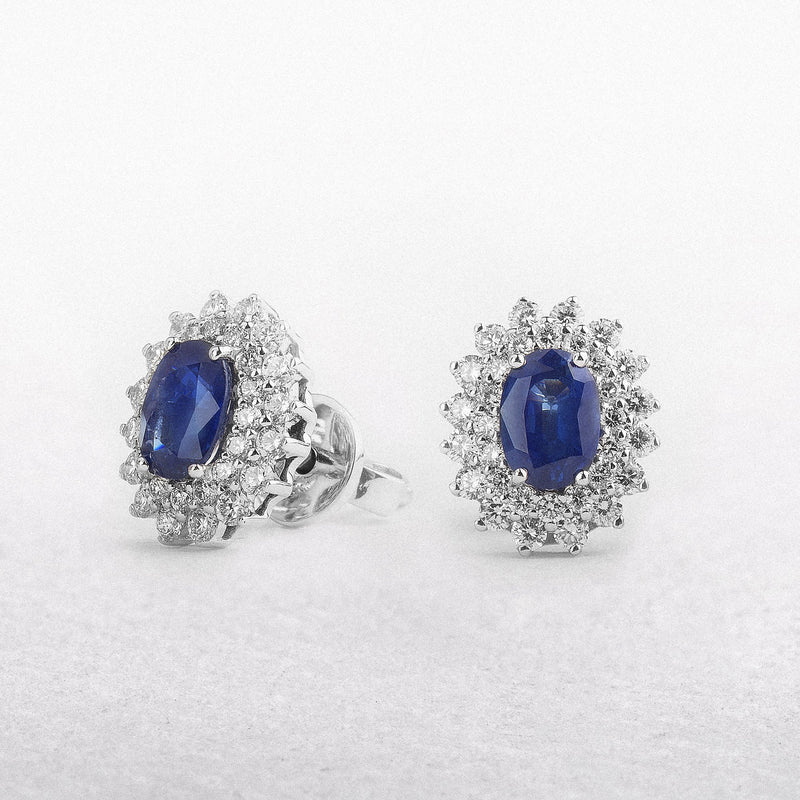 18ct White Gold Double Halo Sapphire and Diamond Earrings