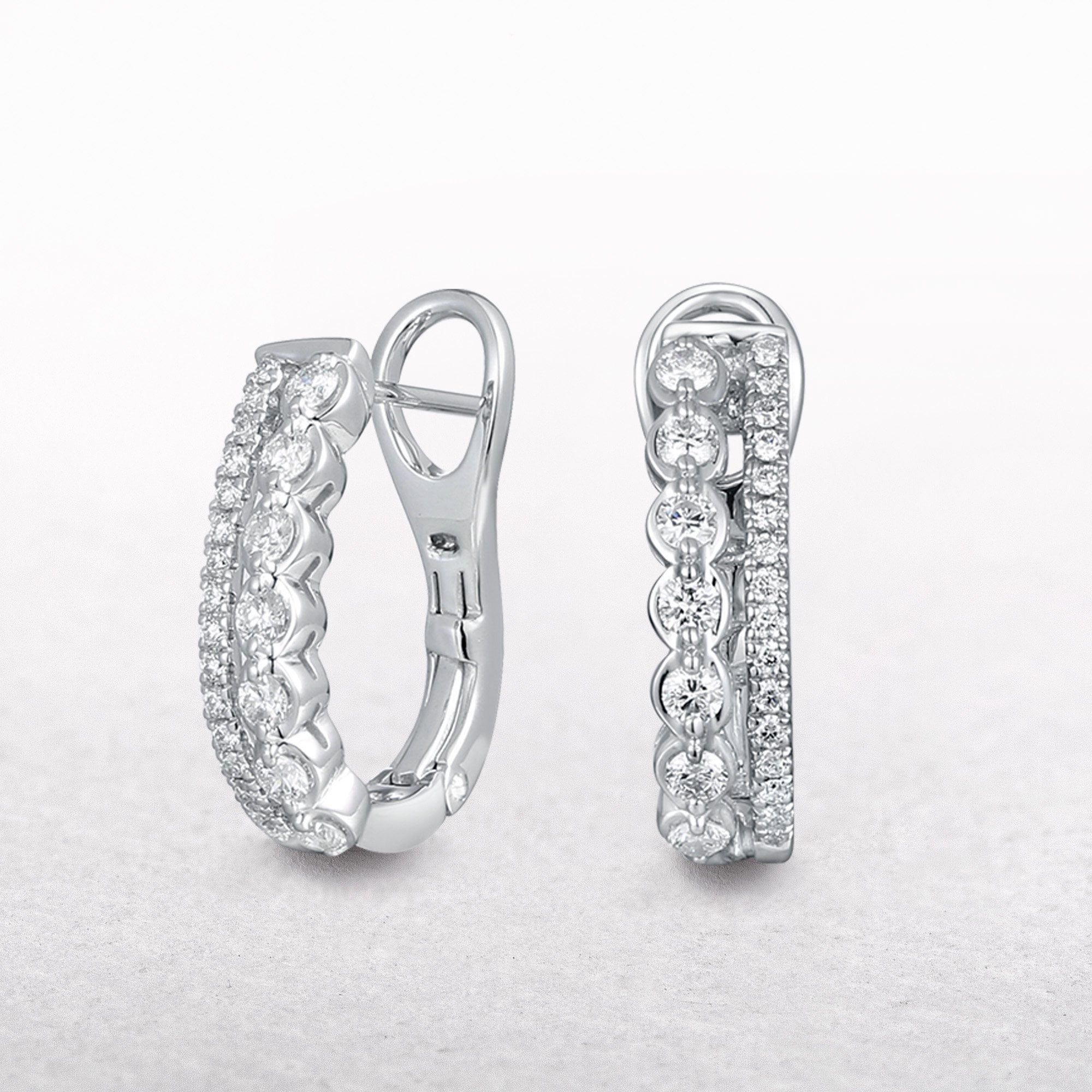 18ct White Gold Double Row Half Hoop Natural Diamond Earrings 0.54cts