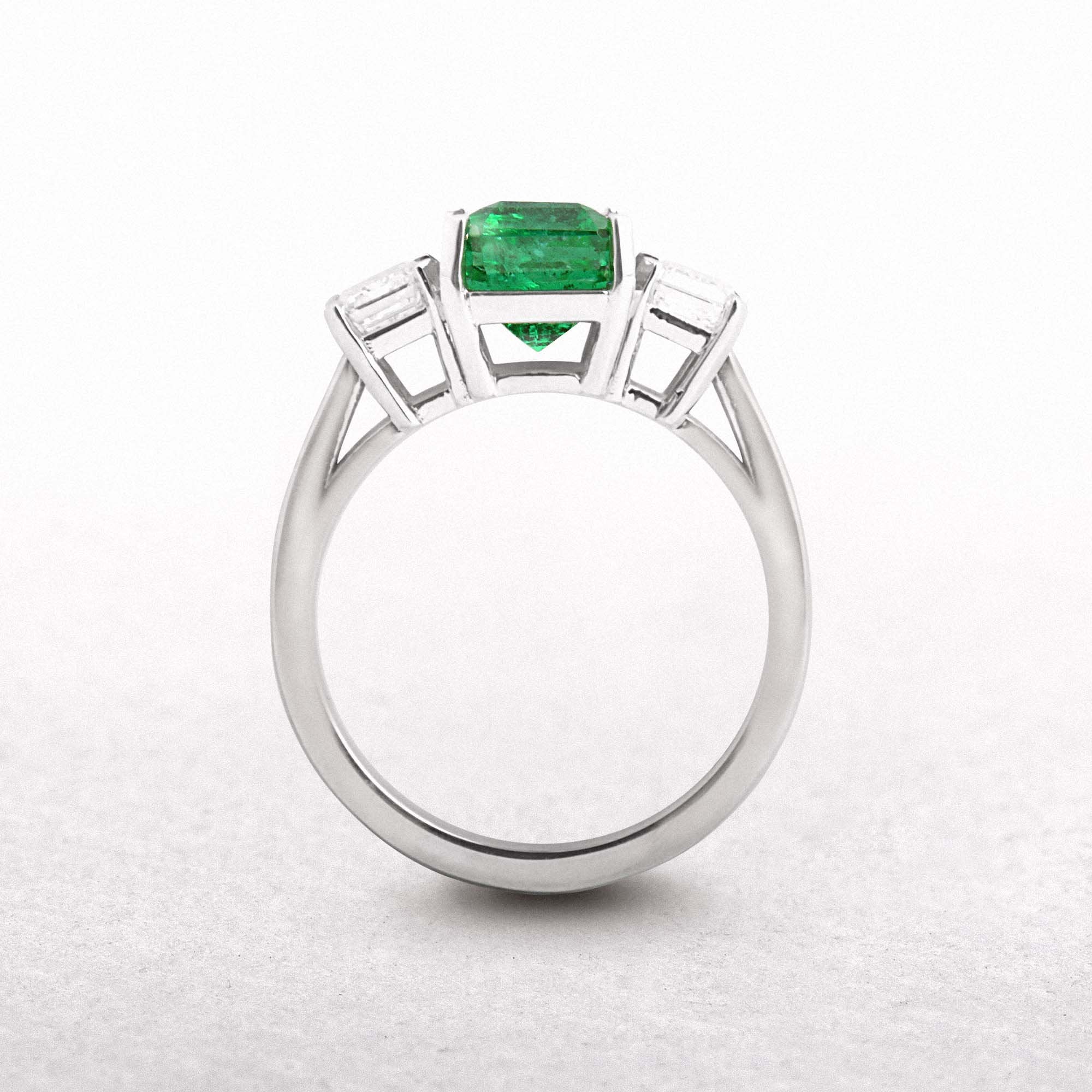 18ct White Gold Emerald Cut Emerald & Natural Diamond Three Stone Emerald Cut Ring