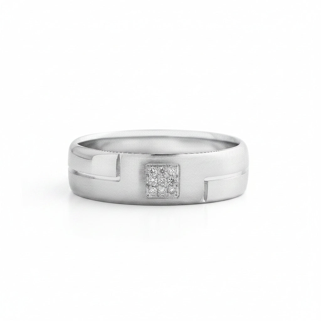 18ct White Gold Gents Natural Diamond Set Engagement Ring