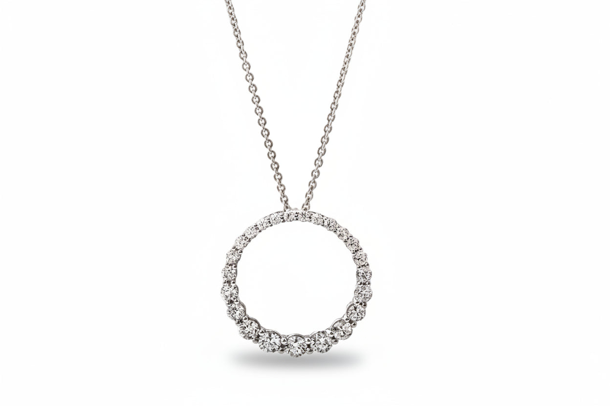 18ct White Gold Graduated Circle .74ct Natural Diamond Pendant