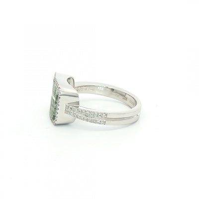 18ct White Gold Green Amethyst Dress Ring with Natural Diamonds