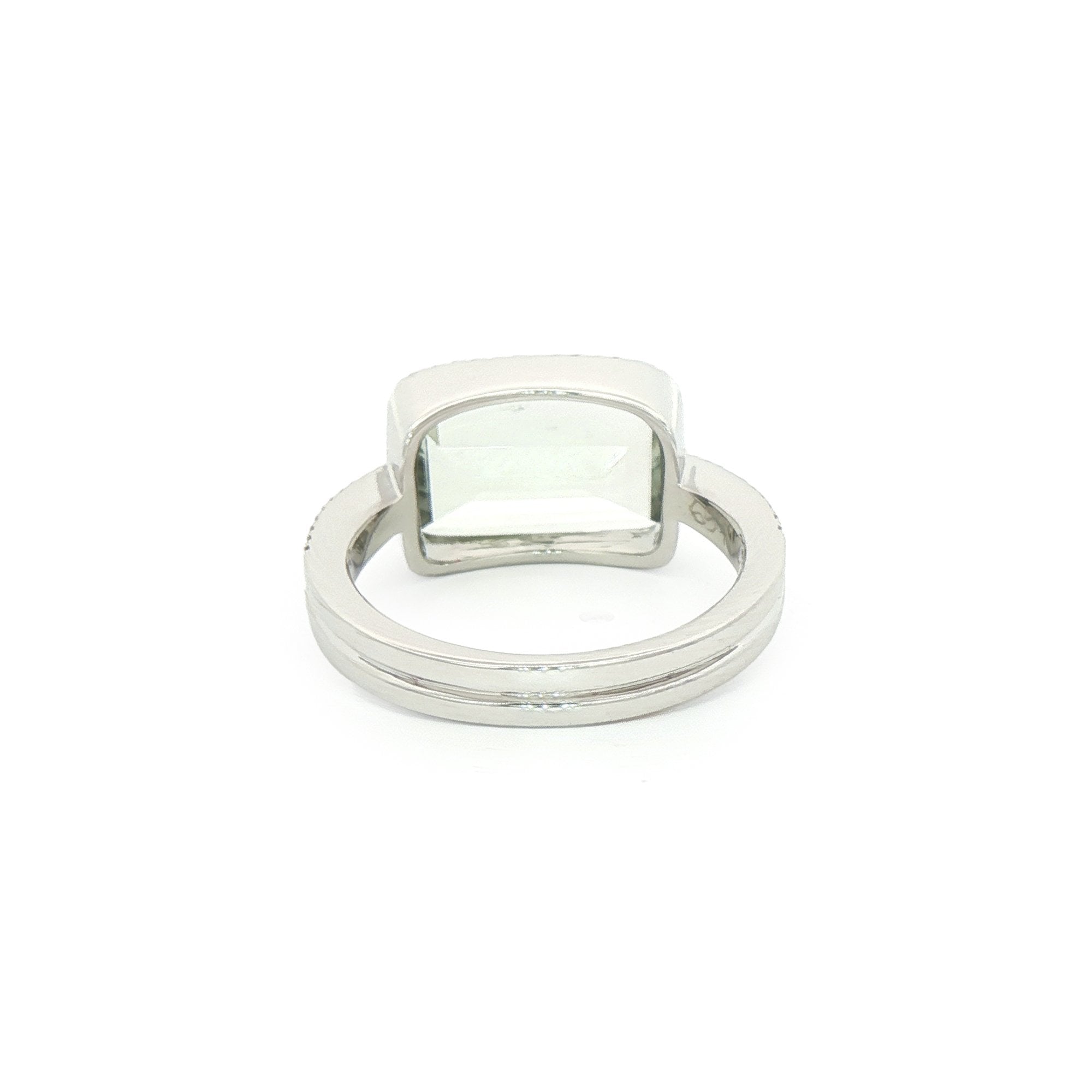 18ct White Gold Green Amethyst Dress Ring with Natural Diamonds