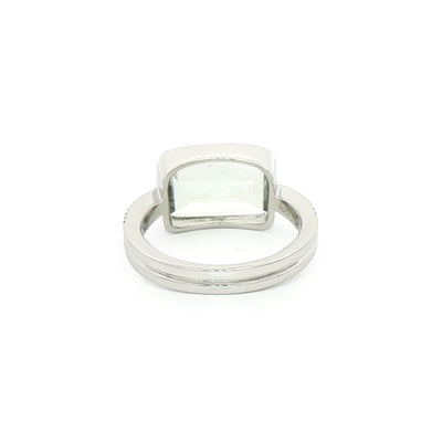 18ct White Gold Green Amethyst Dress Ring with Natural Diamonds