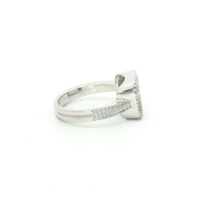 18ct White Gold Green Amethyst Dress Ring with Natural Diamonds