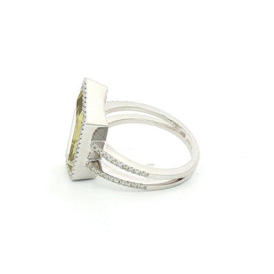 18ct White Gold Lemon Quarts Dress Ring with Natural Diamonds