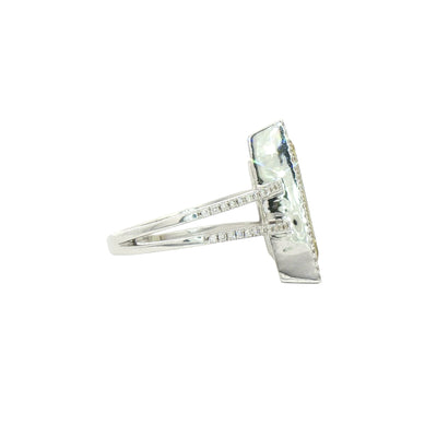 18ct White Gold Lemon Quarts Dress Ring with Natural Diamonds
