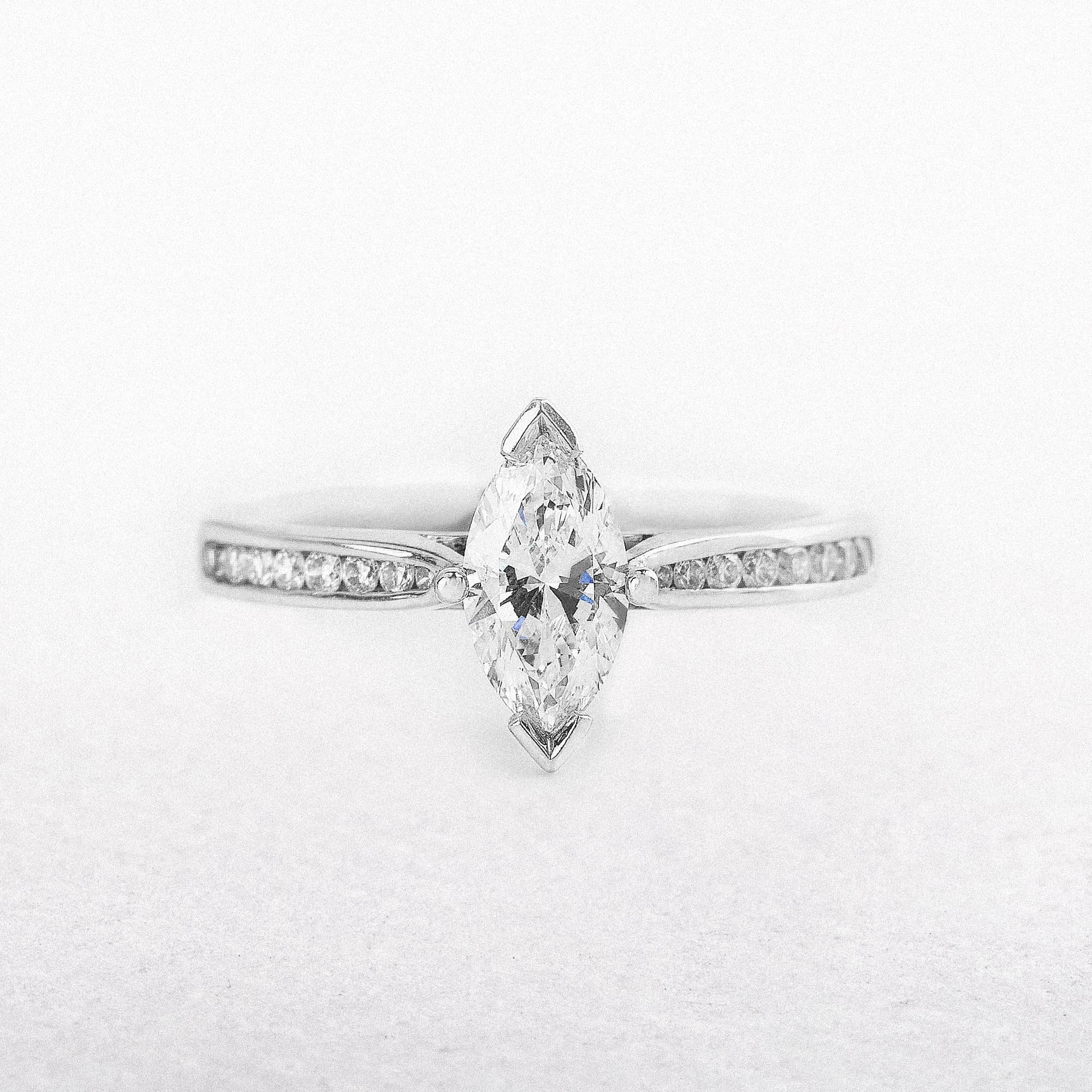 18ct White Gold Marquise Cut Natural Diamond Solitaire with Natural Diamond Shoulders