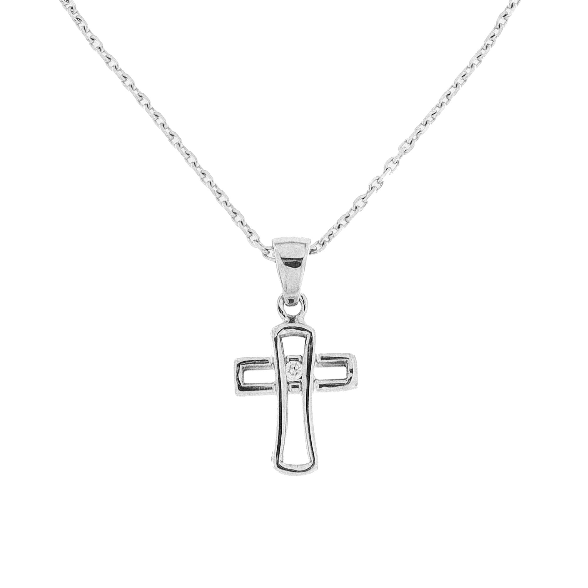 18ct White Gold Open Cross & Natural Diamond Pendant