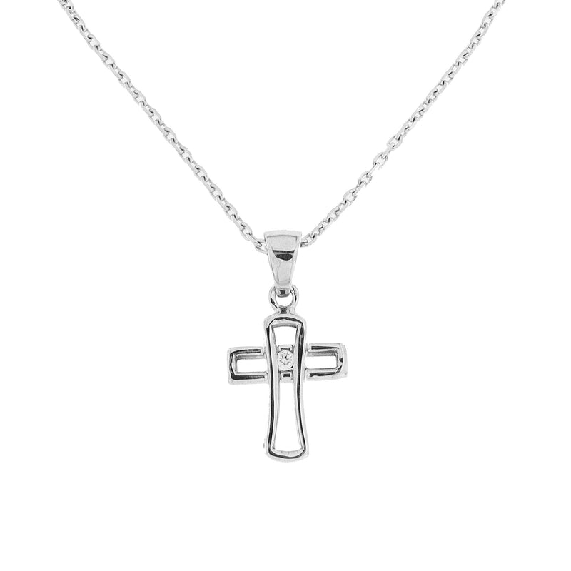 18ct White Gold Open Cross & Natural Diamond Pendant