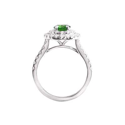 18ct White Gold Oval Emerald & Natural Diamond Double Halo Ring