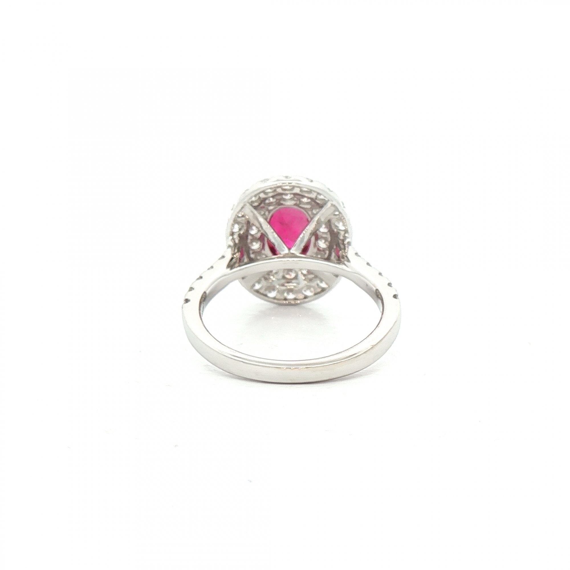 18ct White Gold Oval Ruby & Natural Diamond Double Halo Ring