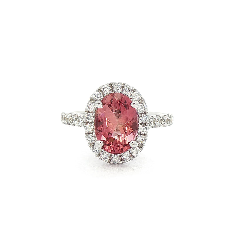 18ct White Gold Peach Fuzz Tourmaline 2.14ct & Natural Diamond 0.62ct Cluster Ring