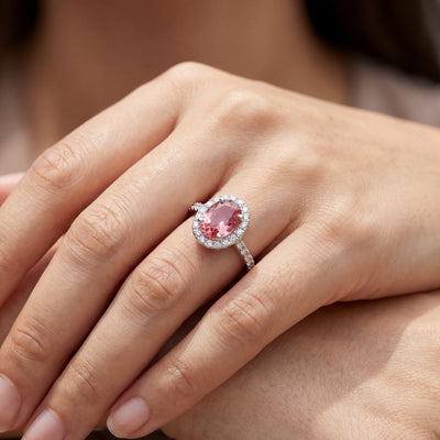18ct White Gold Peach Fuzz Tourmaline 2.14ct & Natural Diamond 0.62ct Cluster Ring
