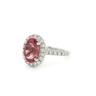 18ct White Gold Peach Fuzz Tourmaline 2.14ct & Natural Diamond 0.62ct Cluster Ring