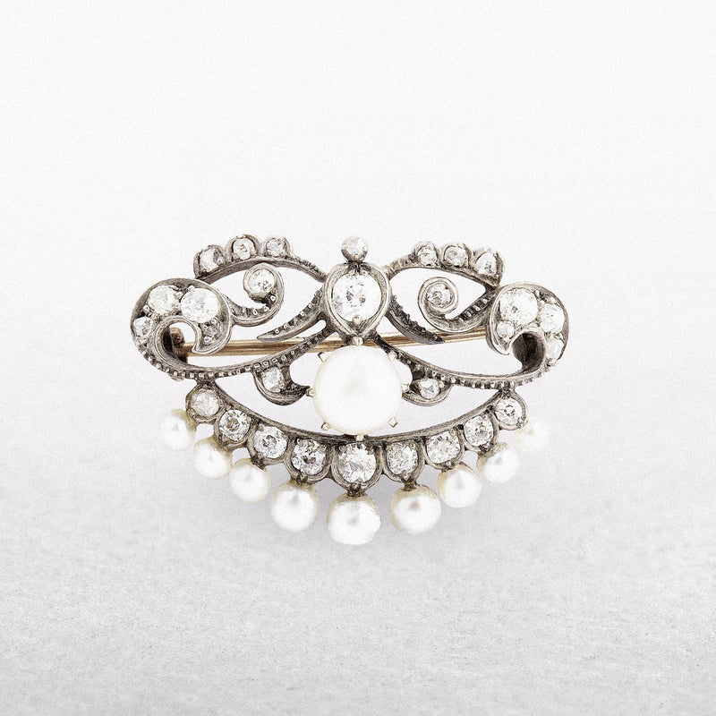18ct White Gold Pearl and Diamond Victorian Brooch
