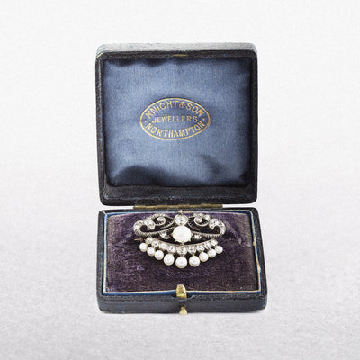 18ct White Gold Pearl and Diamond Victorian Brooch