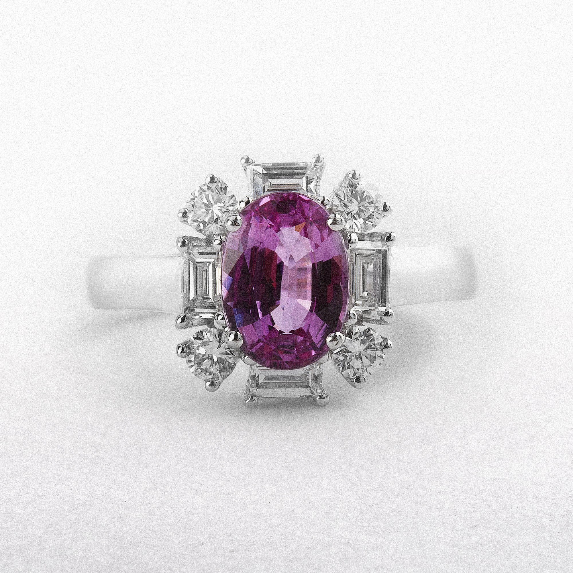 18ct White Gold Pink Sapphire and Natural Diamond Ring