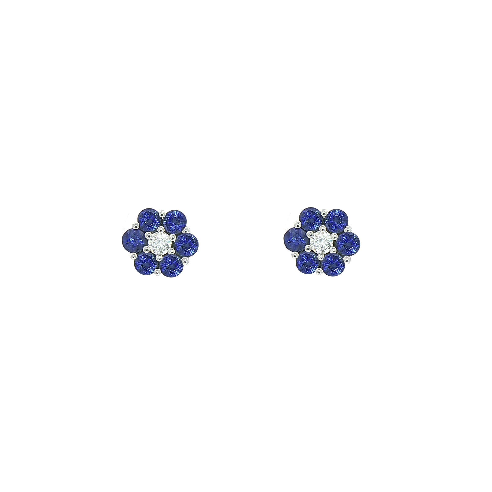 18ct White Gold Sapphire Diamond Round Cluster Stud Earrings