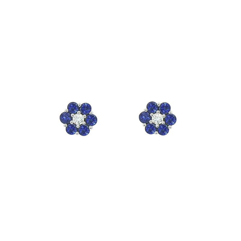 18ct White Gold Sapphire Diamond Round Cluster Stud Earrings
