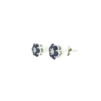 18ct White Gold Sapphire Diamond Round Cluster Stud Earrings