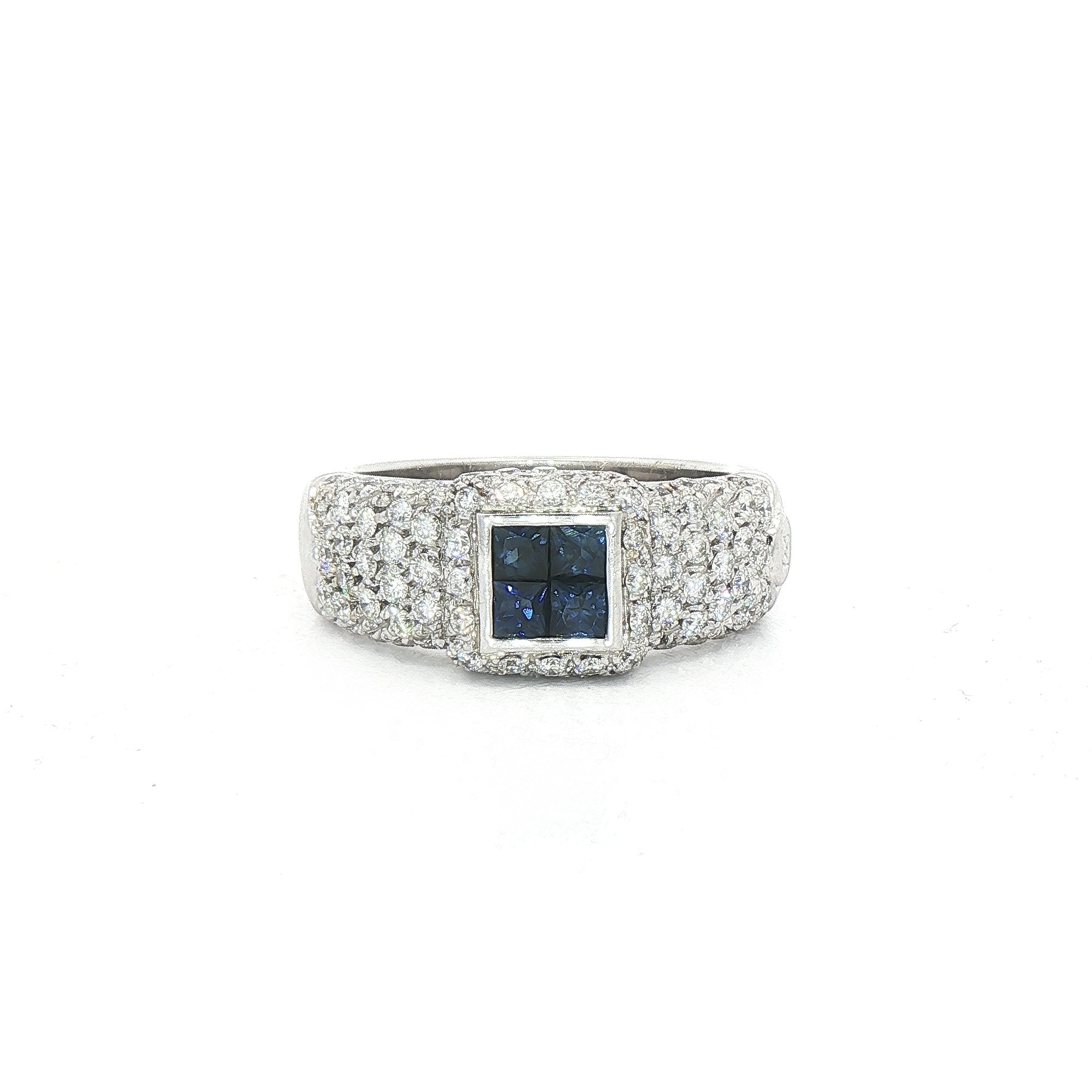 18ct White Gold Sapphire & Natural Diamond Cluster Ring