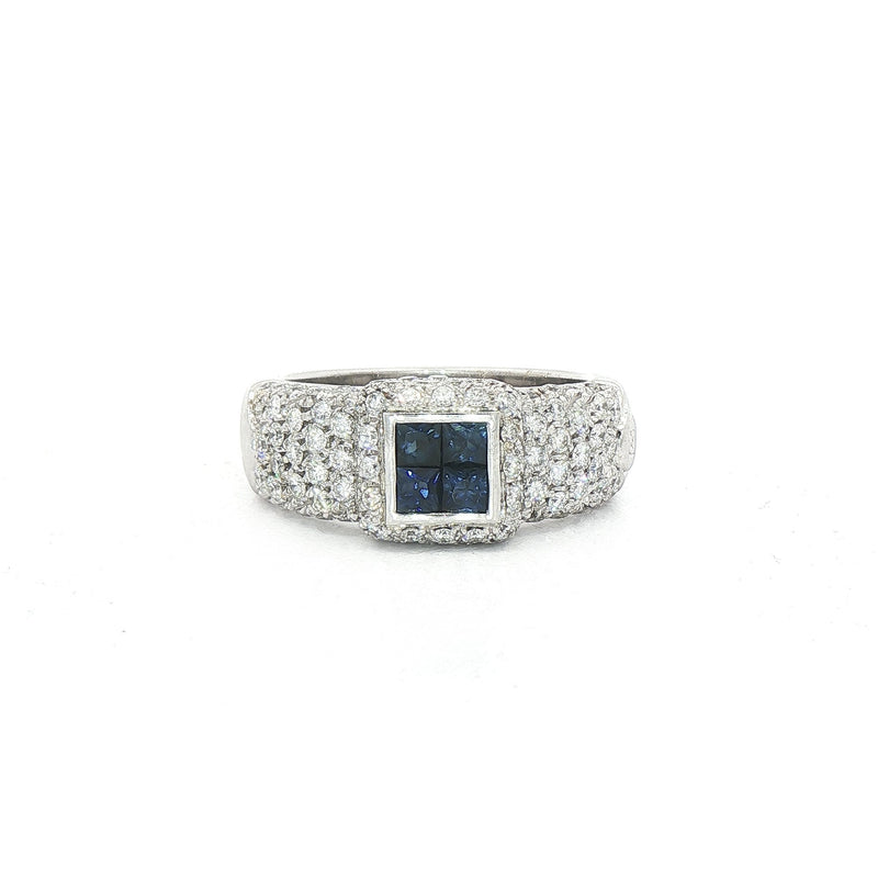 18ct White Gold Sapphire & Natural Diamond Cluster Ring