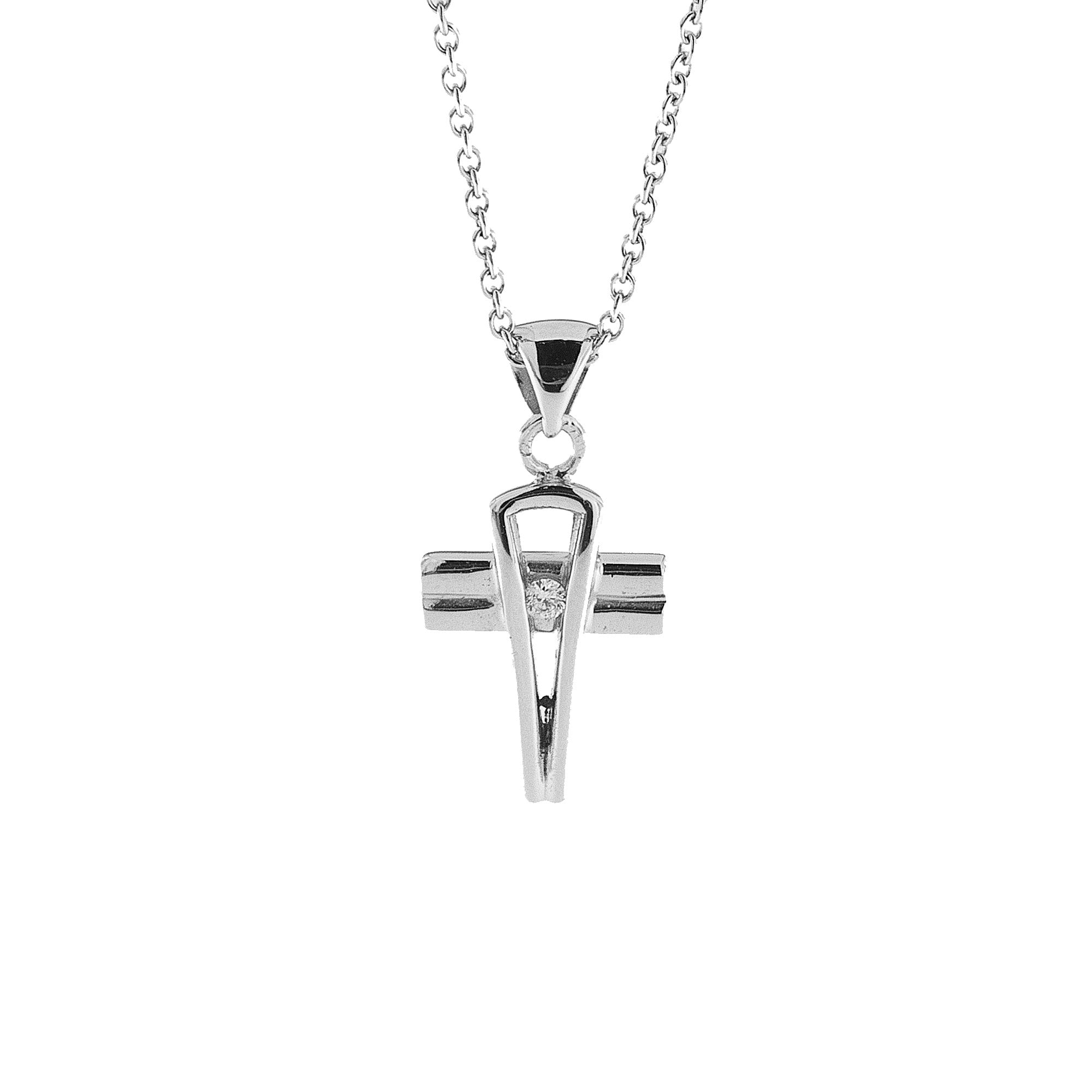 18ct White Gold Single Natural Diamond 0.22ct Silhoutte Cross Pendant