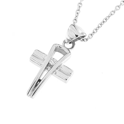18ct White Gold Single Natural Diamond 0.22ct Silhoutte Cross Pendant