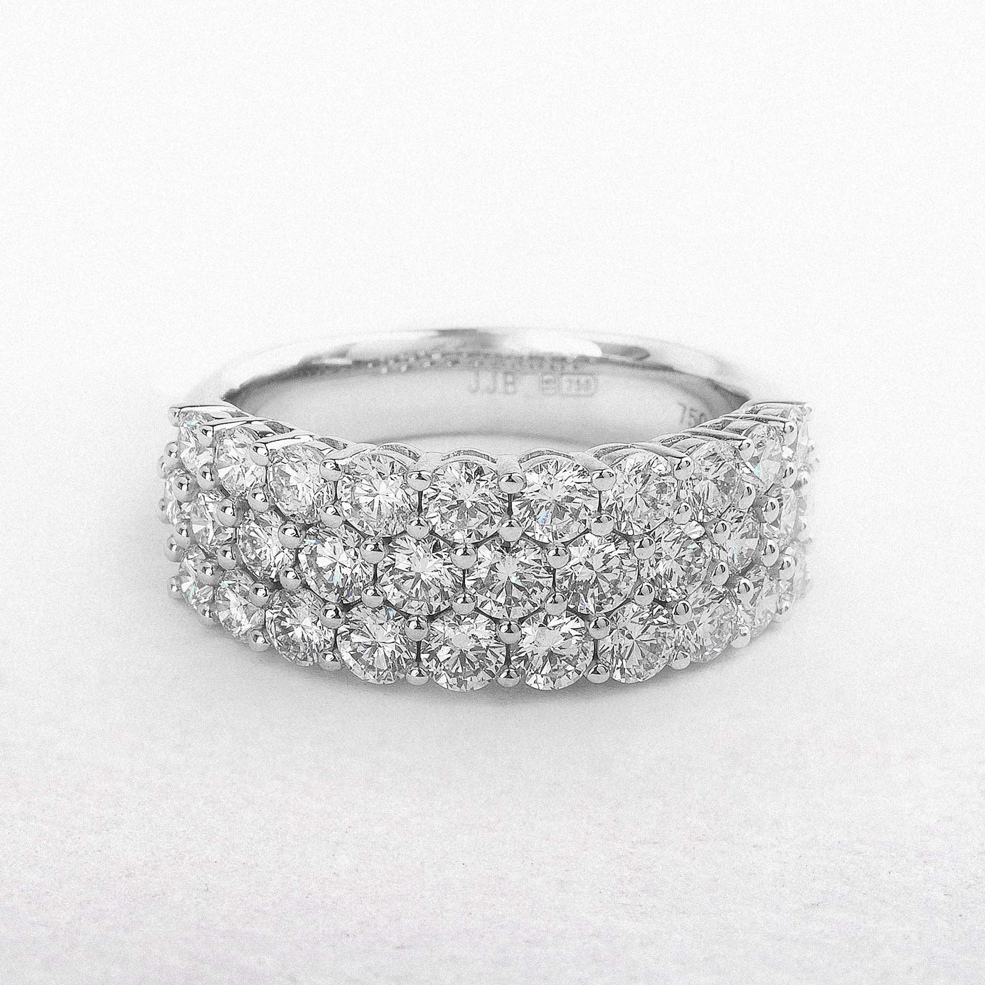 18ct White Gold Three Row Natural Diamond Ring
